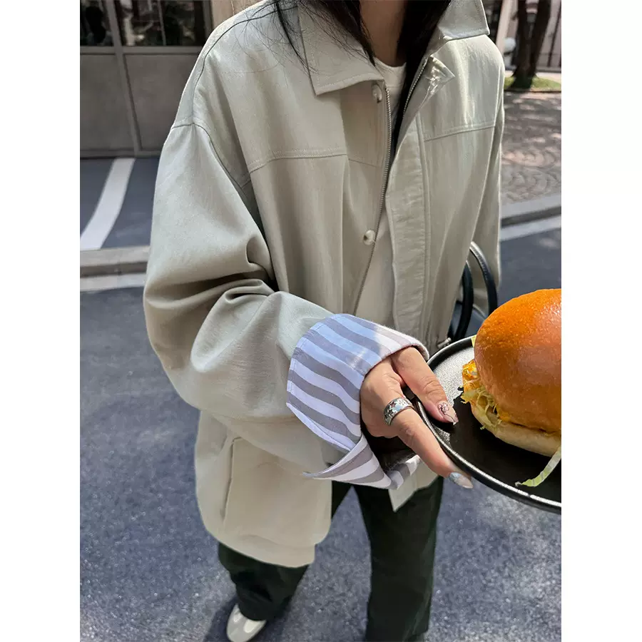 广州黄峥韩系翻领工装收腰翻袖拼接中长款风衣外套女秋季新530764