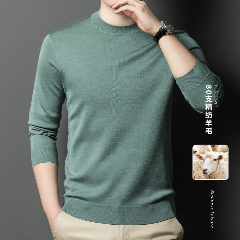 80 Pcts Worsted Wool Sweater Men's Half-turtleneck Spring and Autumn Thin Solid Color Knitted Base Shirt High Inner Sweater 80 Pcts Worsted Wool Sweater Men's Half-turtleneck Spring and Autumn Thin Solid Color Knitted Base Shirt High Inner Sweater