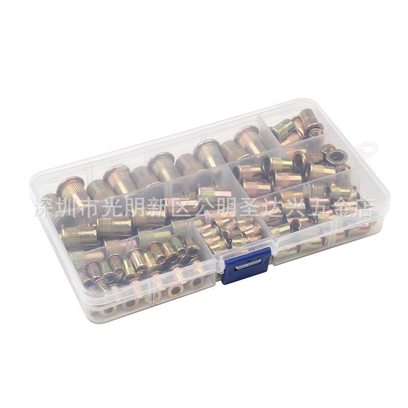 铆螺母套装 175个盒装镀锌彩拉铆 m3/4/5/6/8/10平头柱纹拉帽螺母
