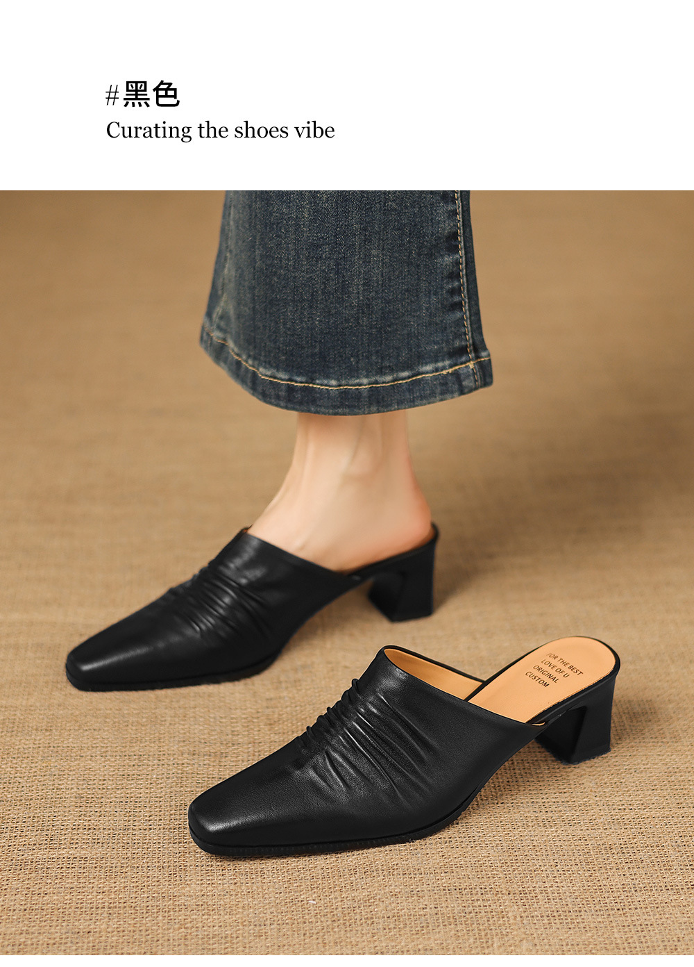 Sandal cao gót nữ mũi kín gót hở, gót 5 cm — đen chi tiết 2