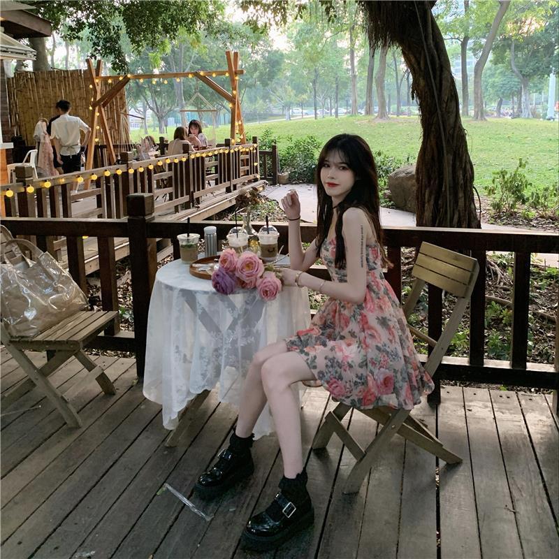 Floral Print Sundress High Waisted a Line Skirt French Inspired Petite Women Fairy like Style Perfect for Spring And Summer_ecoleips.com