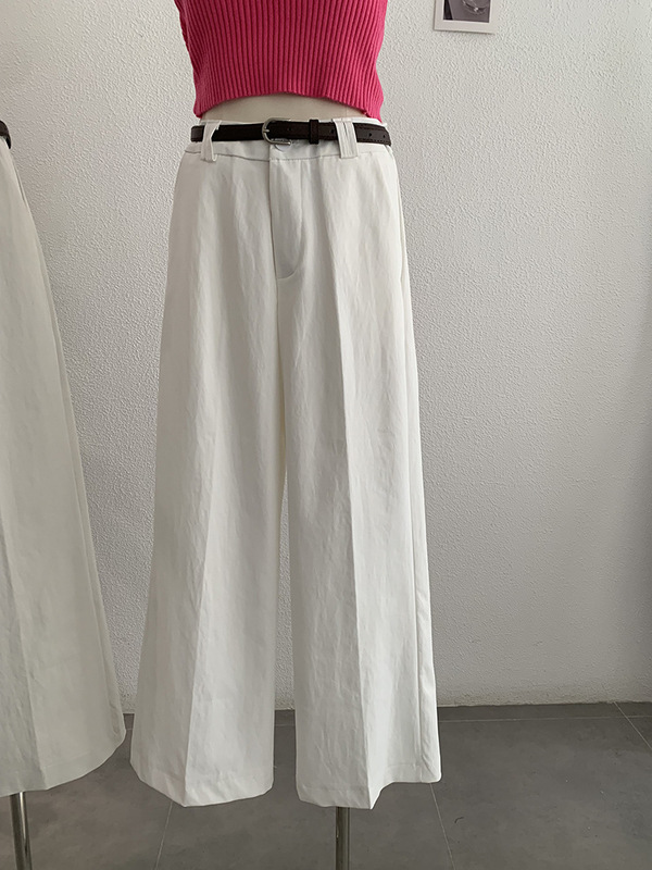 Omalai 無地ハイウエストストレート9点パンツ カジュアルパンツ ベルト付き 秋ファッション 万能 シンプルパンツ 4089|undefined