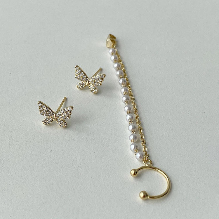 Casual Sweet Butterfly Alloy Asymmetrical Chain Inlay Zircon Women's Ear Clips Ear Studs display picture 5