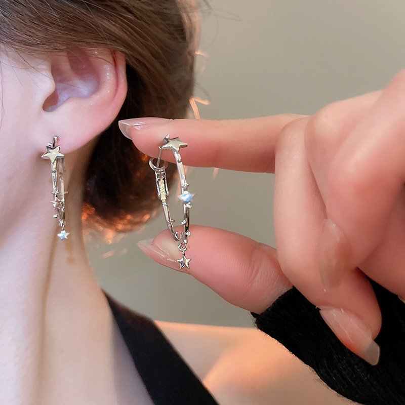 Pendientes ovalados simples de aguja de plata Pendientes de tendencia de personalidad transfronteriza europea y americana Pendientes de diseño de todo fósforo de nicho al por mayor