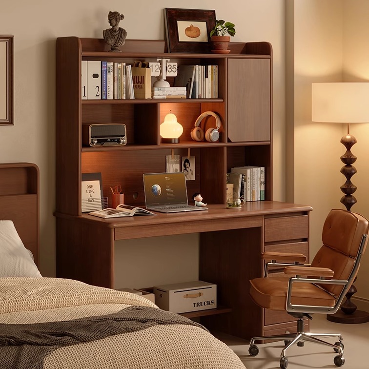 Escritorio de computadora de madera maciza de estilo antiguo Escritorio de escritorio Escritorio de dormitorio doméstico Escritorio de estudio de lectura retro Escritorio Estantería de escritorio
