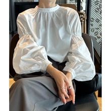 2024春上新法式复古灯笼袖白衬衫女设计感小众宽松通勤衬衣