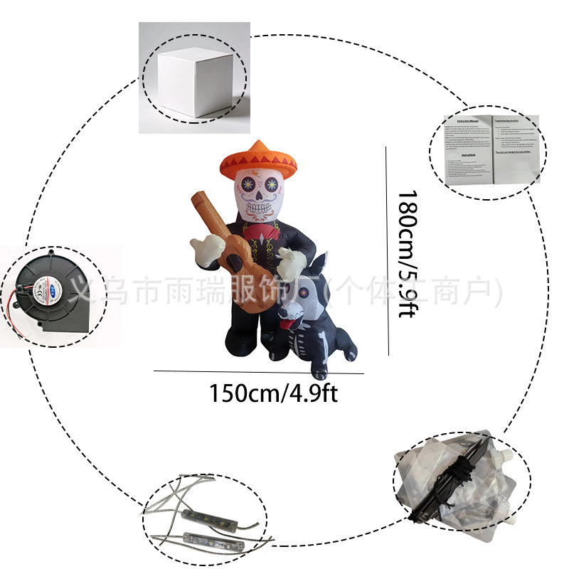 Amazon esqueleto fantasma toca guitarra perro Halloween modelo de aire luminoso interior al aire libre modelo inflable fábrica directa