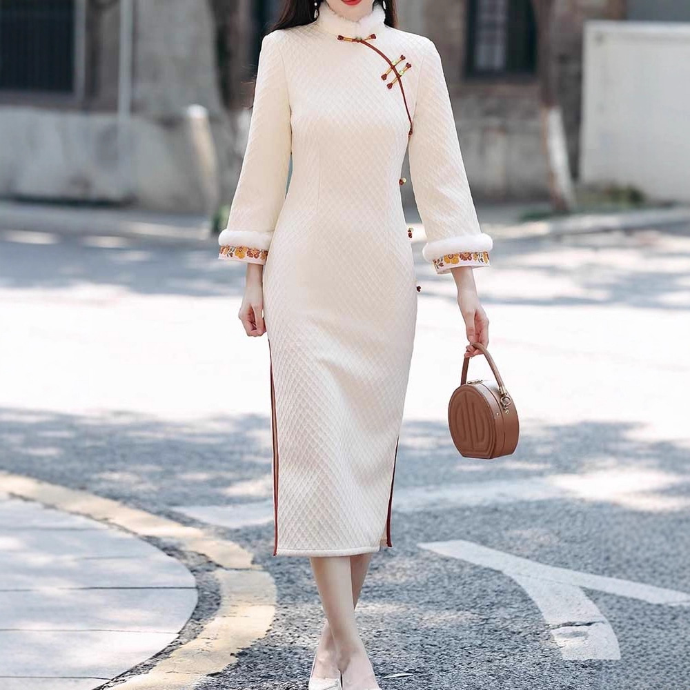 Fleece-lined Thickened Autumn And Winter New Chinese-style Cheongsam 2025 Model, Improved Young Style,_ecoleips.com