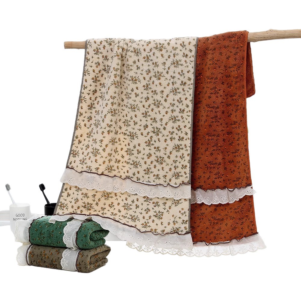 Serviette de visage en dentelle florale douce absorbante coral_voghion.com
