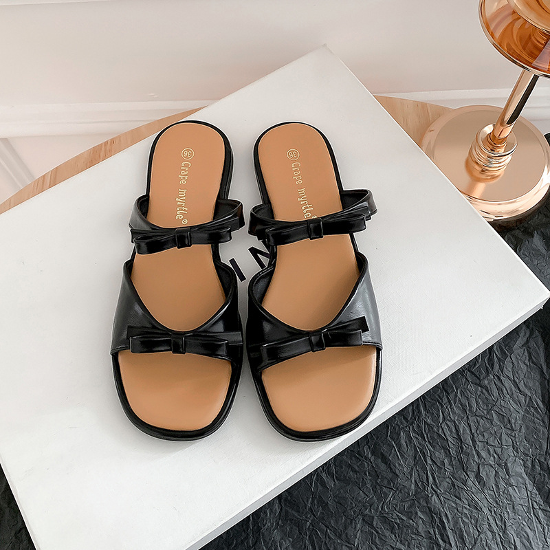 Vacaciones de Grape Mom Fury ~ Pajarita reductora de edad punta abierta playa estilo casual zapatillas de suela gruesa ropa exterior de verano para mujeres