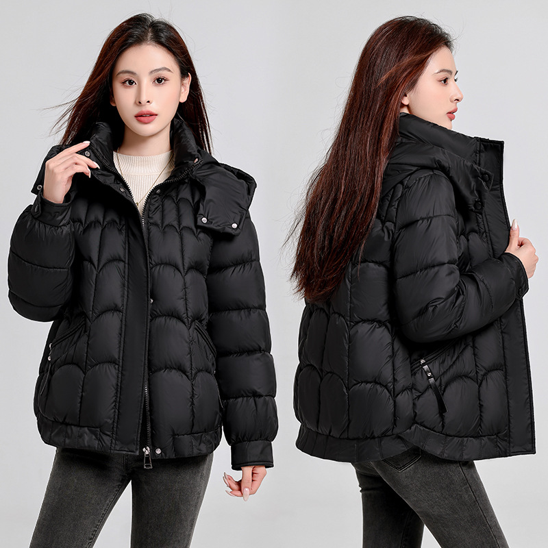 2025 nuevo invierno corto pequeño vestido de algodón de viento fragante con capuzas de pan universal chaqueta de algodón delgada