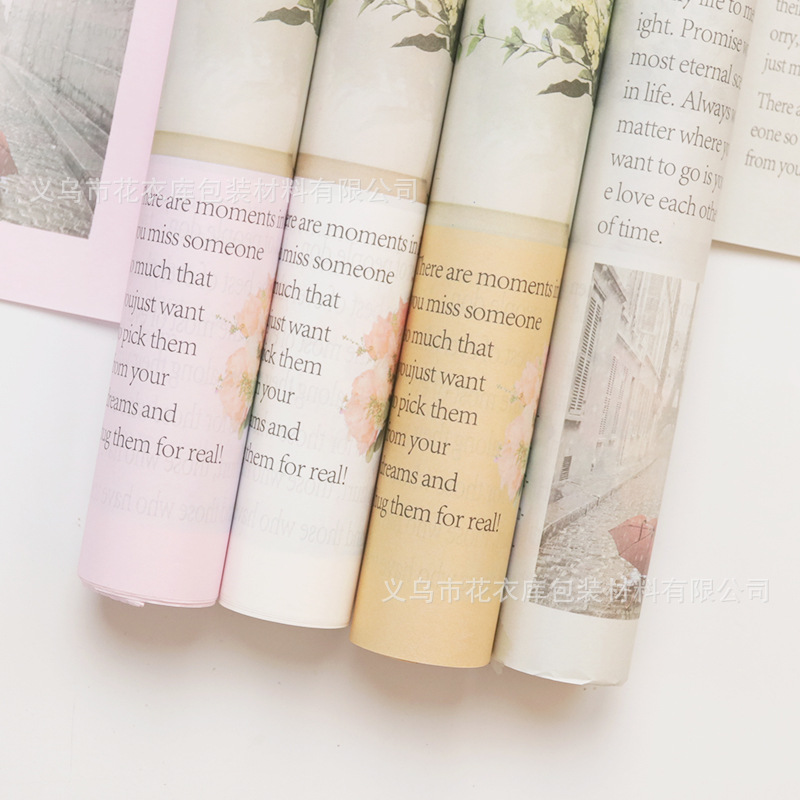 Florist flower packaging material wholesale waterproof English kraft paper bouquet gift wrapping paper color English newspaper