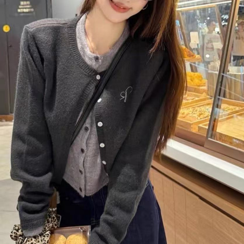 假两件针织开衫女春季款内搭短款打底衫修身显瘦毛衣外套长袖上衣|undefined