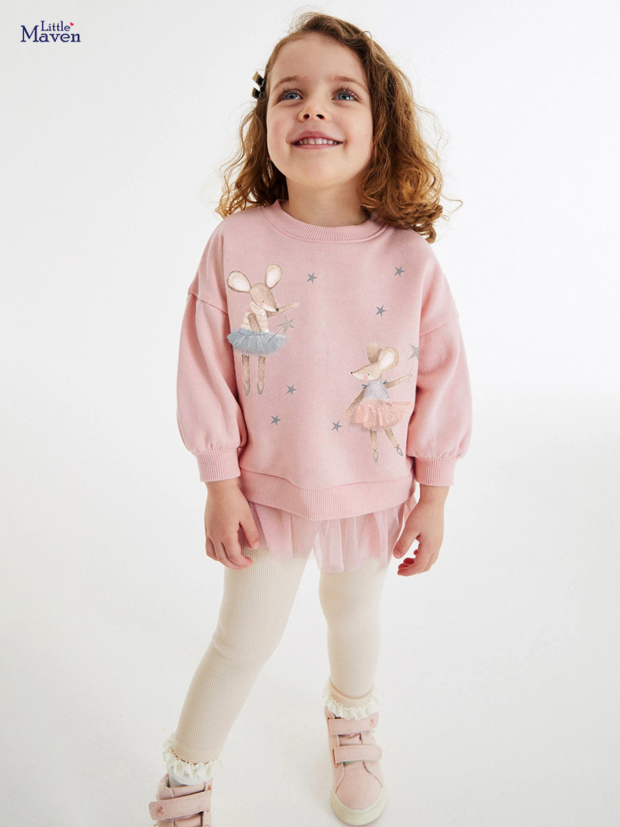 Little Maven personalizado otoño manga larga niñas traje de malla europea y americana traje de niños de dibujos animados traje de niñas