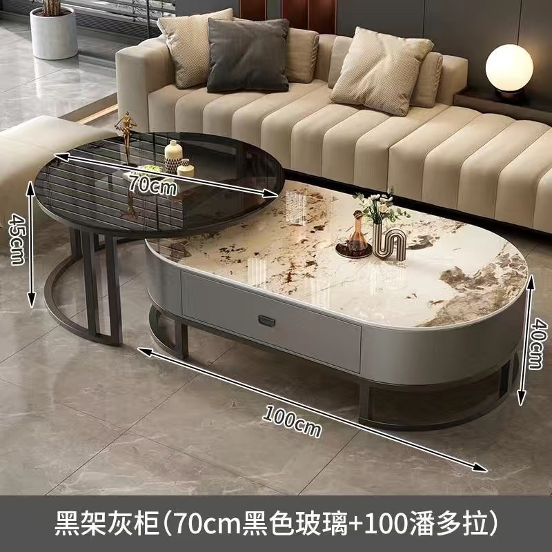 Mesa de centro de pizarra de roca, sala de estar para el hogar, lujo ligero, moderno y simple 2025 nueva mesa de té, mesa de centro de tamaño pequeño de red ovalada