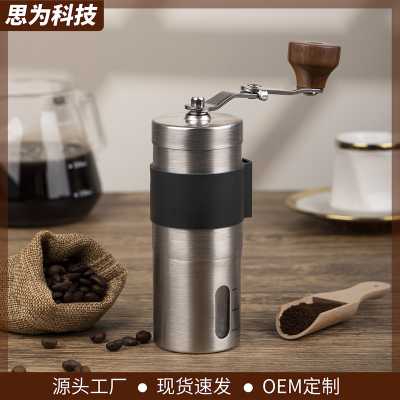 Cross-Border Hand-Cranked Coffee Grinder 304 Stainless Steel Body Ceramic Grinding Core Outdoor Small Portable Coffee Grinder
