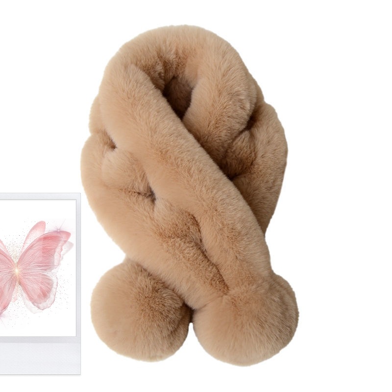 Bufanda Cruzada de Peluche de Dos Tubos, Térmica, para Salir en Invierno