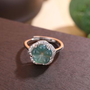S925 Sterling Silver Natural A Goods Jade Blue Water Flower Ring Niche Fashion Blue Water Jade Ring Women Wholesale