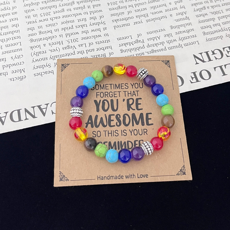 Cross-border TEMU new product: Colorful natural stone bracelet, wholesale beaded, adjustable size, universal, fashionable and versatile, suitable for gifting