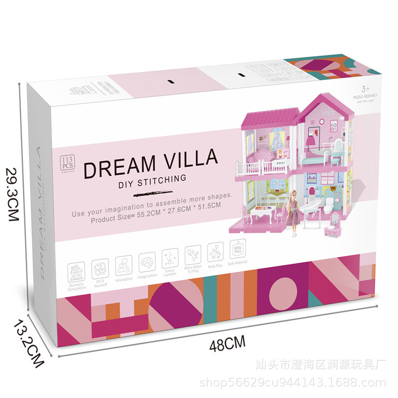 Los niños transfronterizos juegan casa princesa casa de juguete villa traje chica castillo DIY bloques de construcción simulación casa de muñecas