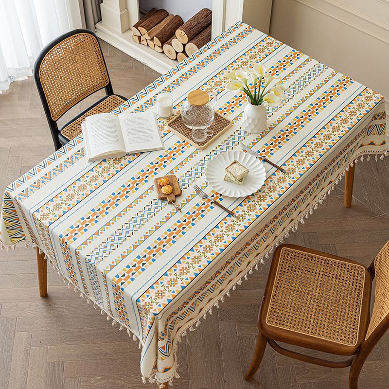 Bohemian Nordic style tablecloth cotton linen no washing ethnic style rectangular tassel camping tablecloth waterproof and oil-proof