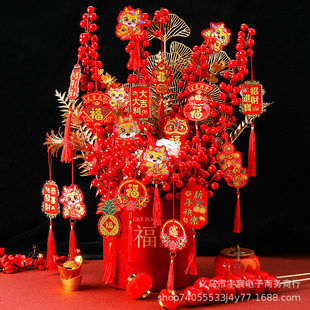 2024 year of the Dragon New Year decoration felt pendant supplies hanging card fu character pendant outdoor decoration potted green plant pendant