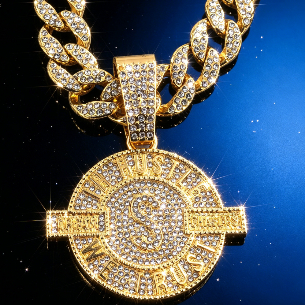 Collar de colgante para hombres europeos y estadounidenses estilo hip-hop popular cubano lleno de diamantes letras de aleación colgante joyería al por mayor