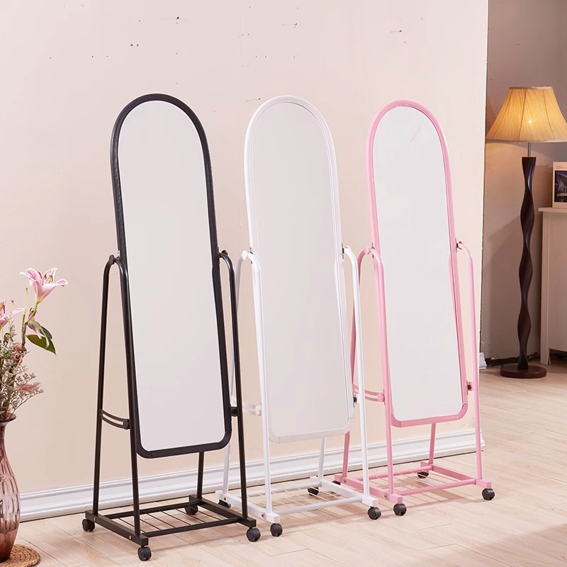 Espejo de cuerpo entero, rodillo transfronterizo móvil, espejo de cuerpo entero, espejo de vestuario de tienda de ropa de celebridades de Internet, espejo de piso de hierro forjado para el hogar