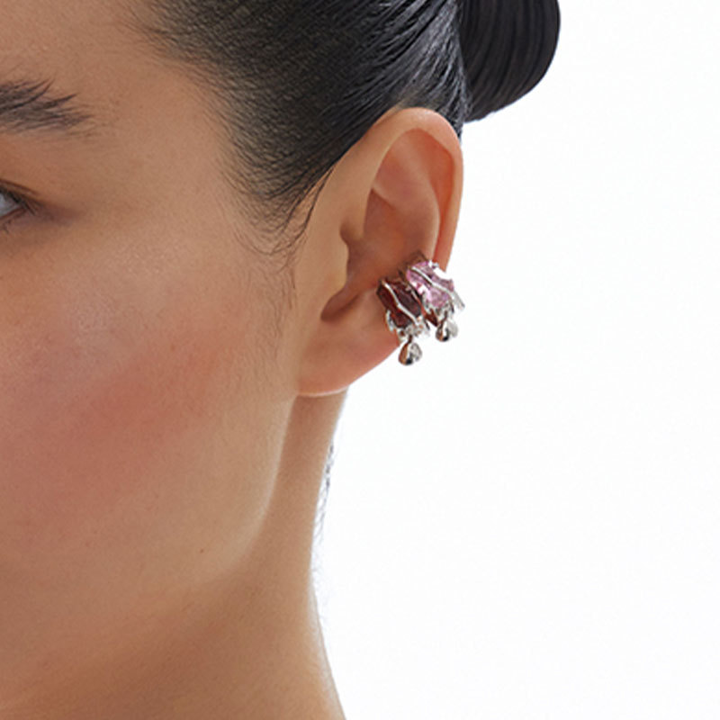 2021 nuevos pendientes de alto grado sin orejas hembra melocotón flor cristal clip nicho diseño pendientes joyería de moda femenina