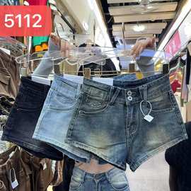 档口实拍图片新高腰A字牛仔短裤女辣妹显瘦高腰提臀紧身热裤5112