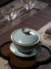 汝窑三才家用盖碗茶杯大号手工冰裂纹陶瓷单个不烫手泡茶功夫茶具