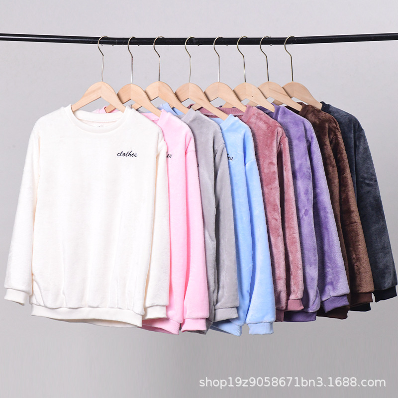 Men's and women's autumn and winter pajamas flannel long sleeve plus size fleece-lined thickened coral fleece home clothes top wholesale generation