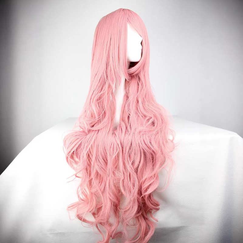 Foreign Trade Wig for Women 100cm Long Curly Hair 1m Cosplay Pink Wig Manufacturer Ready-Made Wig Women's Fashion