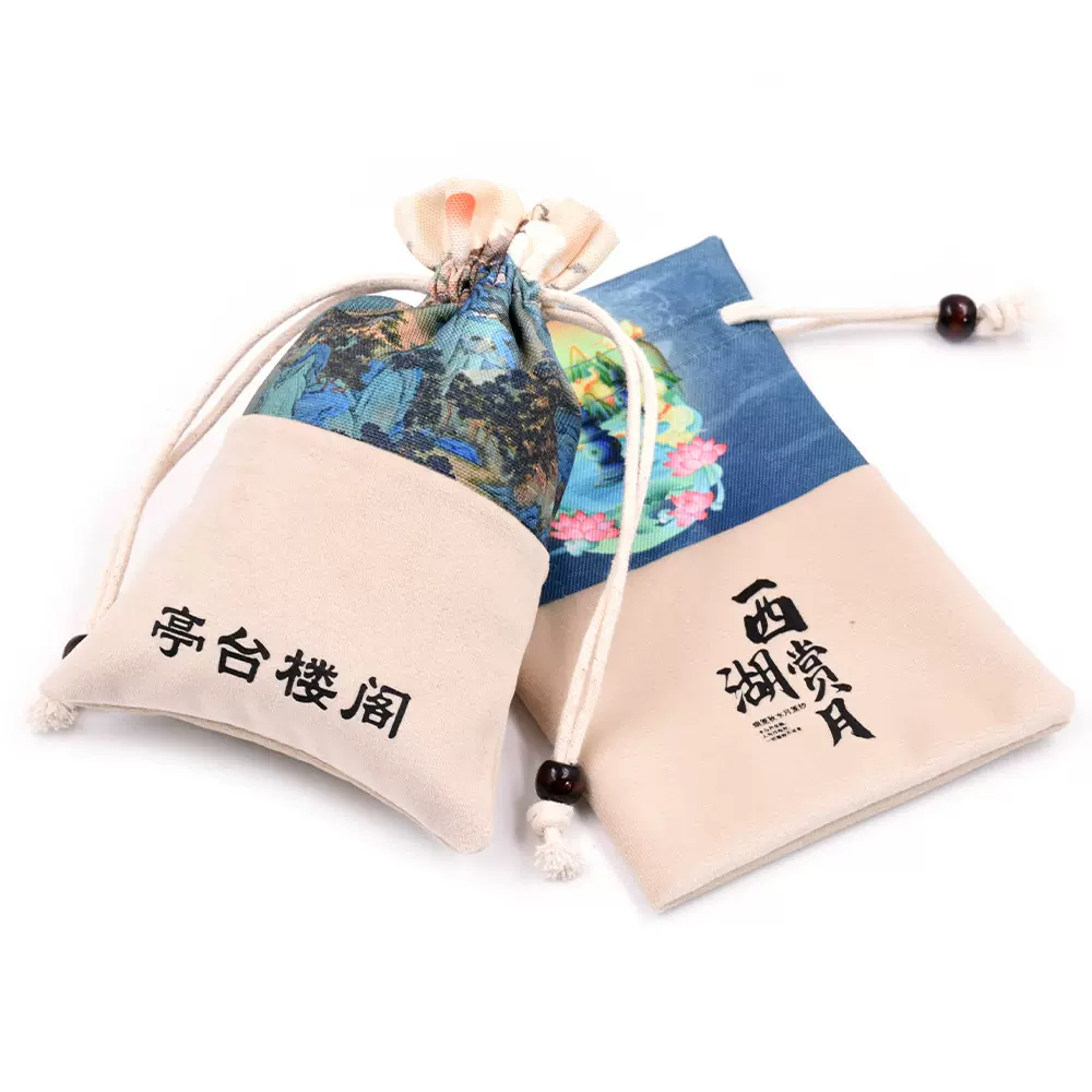 源头厂家丽丝绒拼接棉布珠宝收纳袋防尘布袋小礼品袋创意锦囊袋