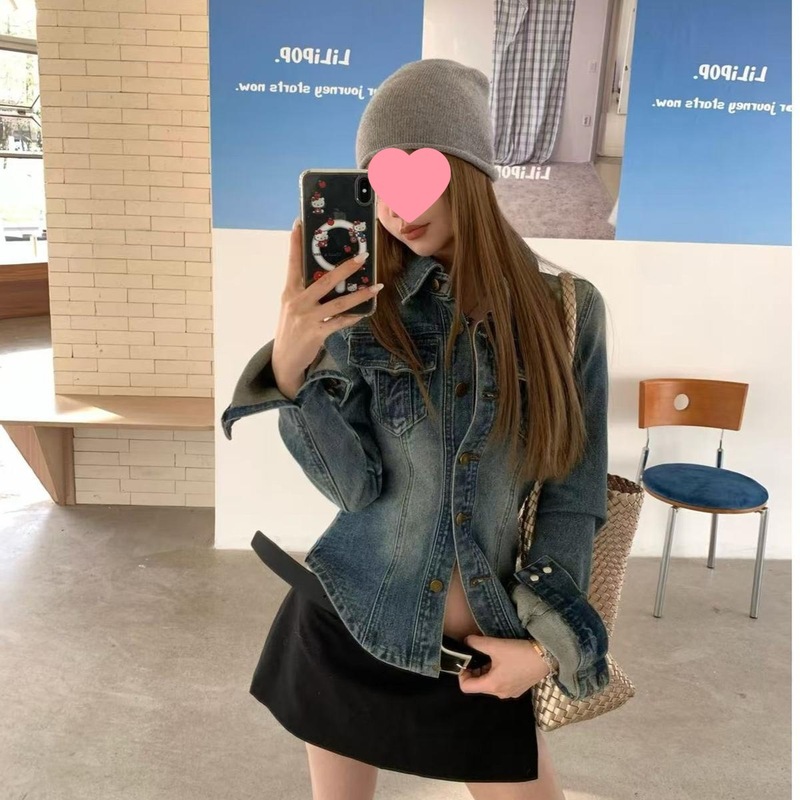 美式复古牛仔外套女春秋2025新款高级感收腰修身显瘦百搭夹克上衣|undefined
