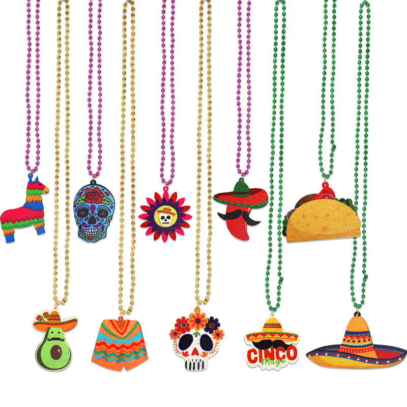 Mexico May 5th Pendant Necklace Mexico National Day Party Decoration Skull Pinata Bead Chain
