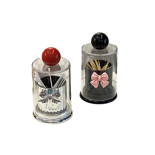 Creative bow ball top toothpick tube contrasting color toothpick jar home decoration high-looking toothpick box cotton swab jar wholesale