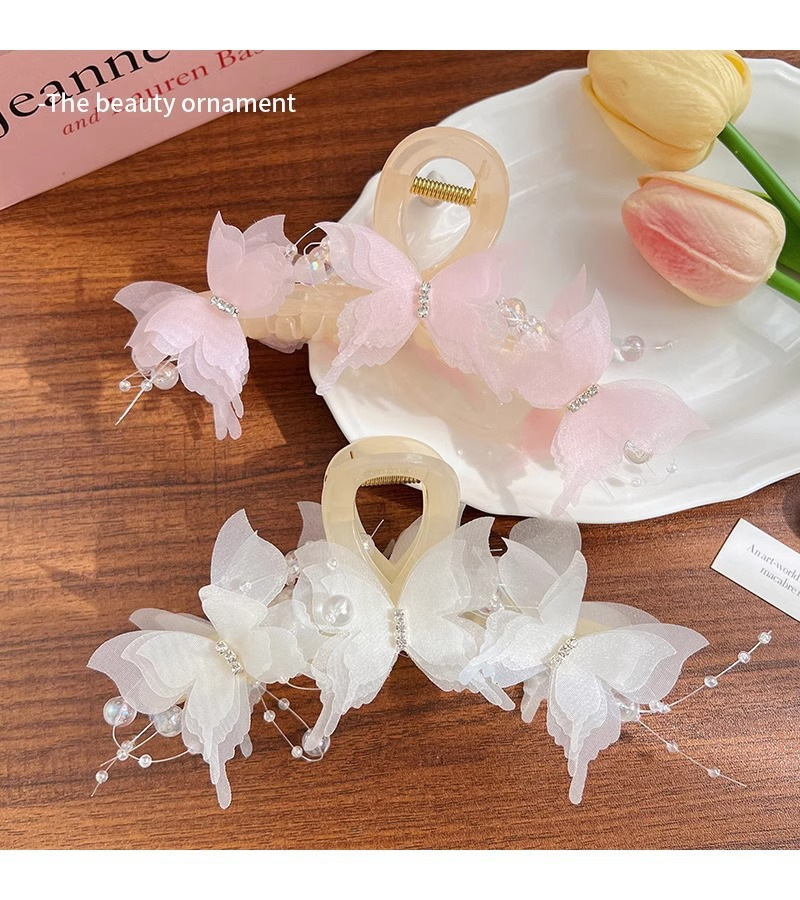 2024 New Sweet Beads Butterfly Grab Clip Women's Back of Head Summer Mori Style Hair Clip Super Fairy Large Shark Clip Headwear_voghion.com
