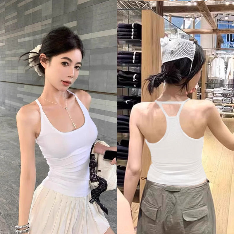 胸パッド付きホルターネックキャミソール、女性用夏用アウター、インナー、ボトムス、スリムウエスト、美背中、ノースリーブトップ|undefined