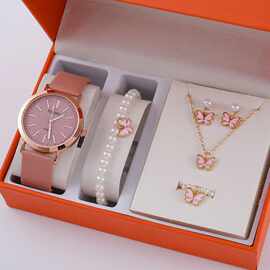 跨境爆款新款时尚简约百搭清新女士蝴蝶手表套装