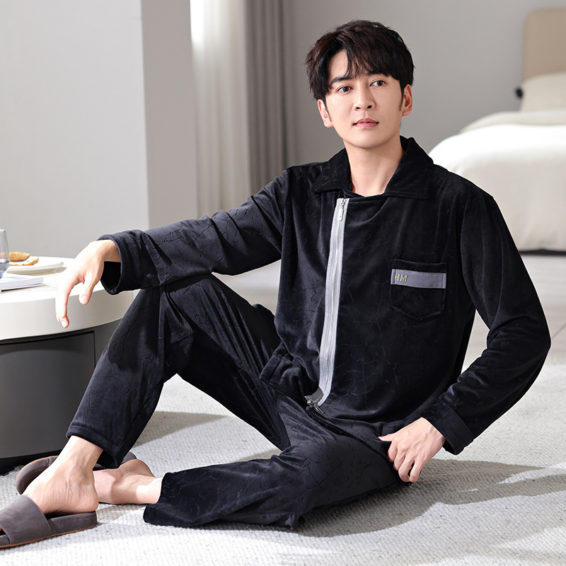 아일랜드 벨벳 남성 벨벳 잠옷 가디건 가을 겨울 두꺼운 따뜻한 양복 청소년 플러스 사이즈 집 밖에서 입을 수 있습니다