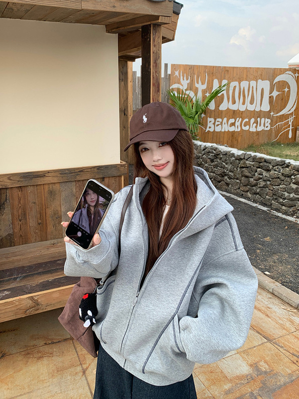 韩系连帽长袖卫衣女2025秋季新款休闲运动风拼接设计感洋气外套潮|undefined