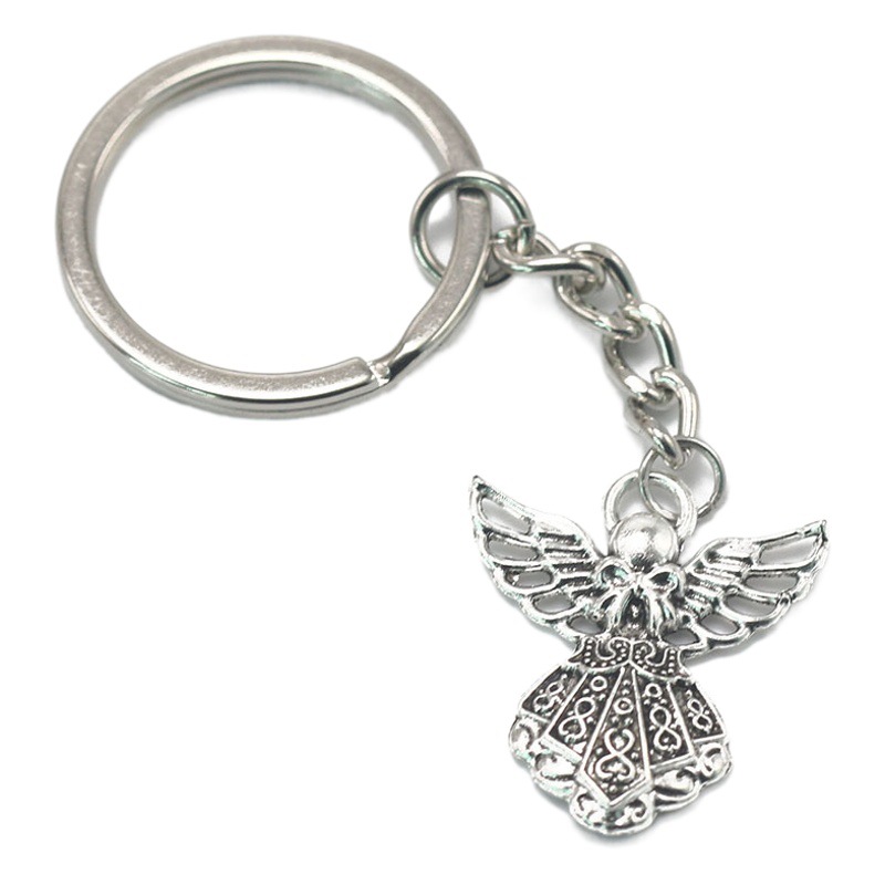 New Model Export 30*22mm Alloy Angel Keychain Pendant Antique Silver Color Jewelry Accessory Angel Keyring