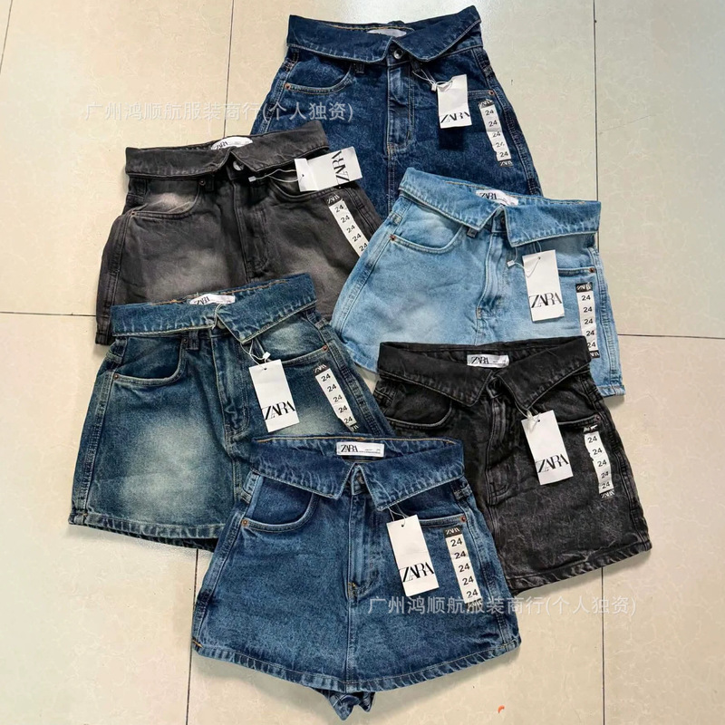 High-Quality Women's Denim Shorts Wholesale Women's Denim Shorts High-Waisted Denim Shorts with Turn-Down Collar for Women High-Quality Women's Denim Shorts Wholesale Women's Denim Shorts High-Waisted Denim Shorts with Turn-Down Collar for Women