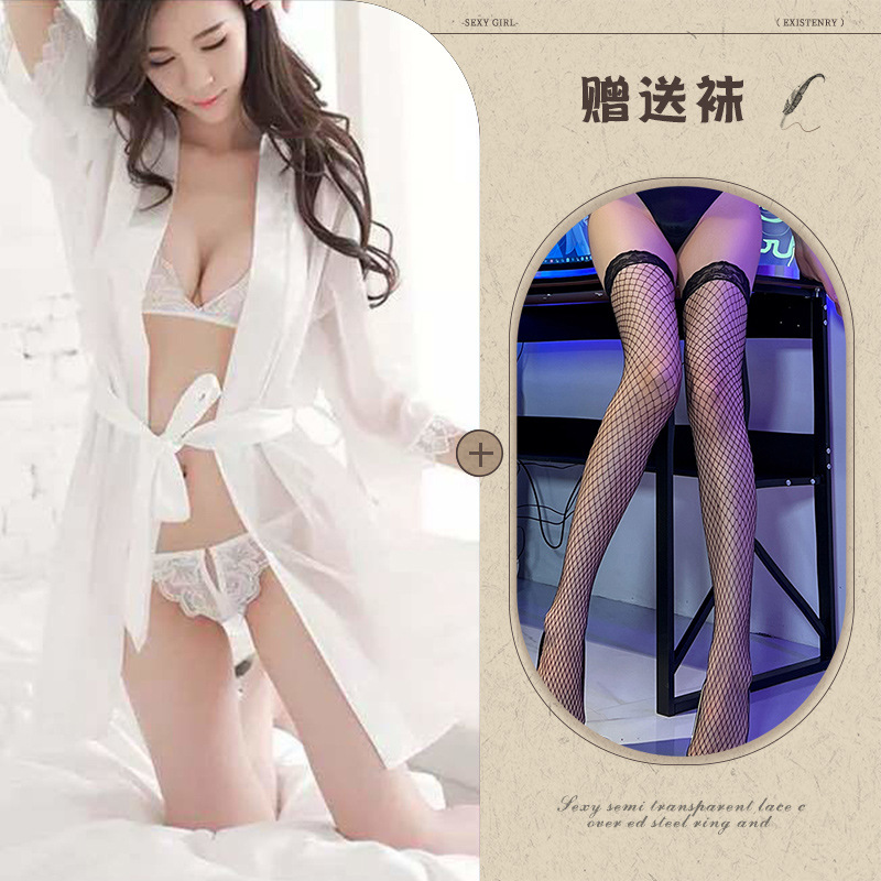 흰색 + 속옷 + 검정색 망사 스타킹
