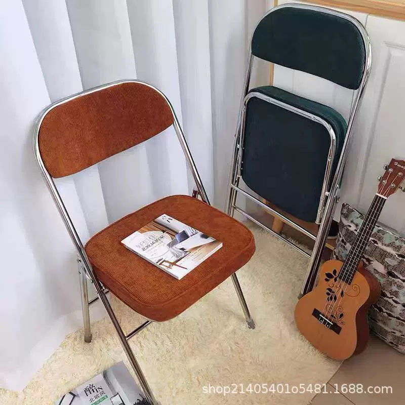 复古折叠椅灯芯绒老式餐桌椅靠背餐椅大学生家用宿舍卧室电脑椅