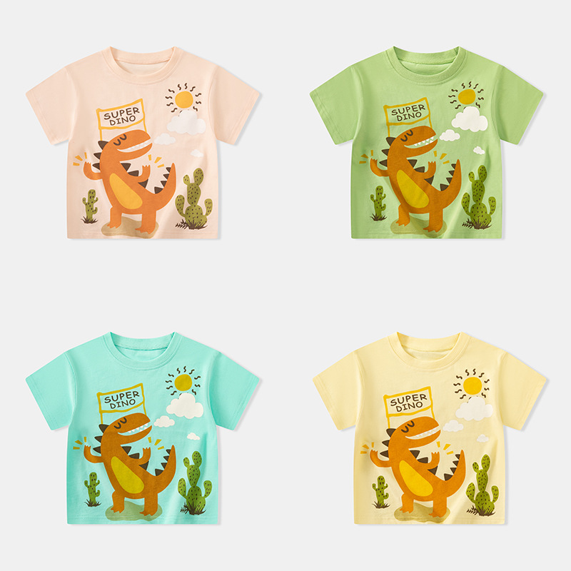 Betop ropa para niños verano nuevo estilo dibujos animados para niños dinosaurio camiseta de manga corta niños y niñas estilo occidental envío transfronterizo de una pieza