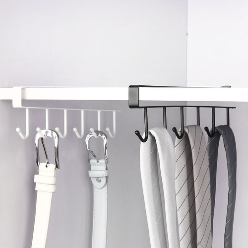 Iron cabinet storage rack multi-functional hook Wardrobe organizer kitchen traceless nail-free hook 6 hooks