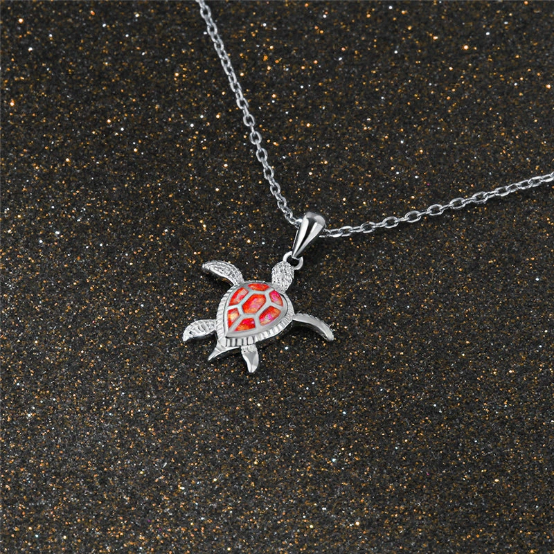European and American hot -selling silver jewelry pendant Classic women's wild turtle inlaid OPAL female pendant temperament Australian treasure female crane