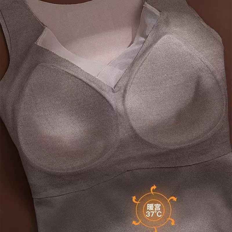 2025 invierno chaleco caliente de grafeno para mujeres de lana gruesa con cojín de pecho una taza fija con ropa interior image 5